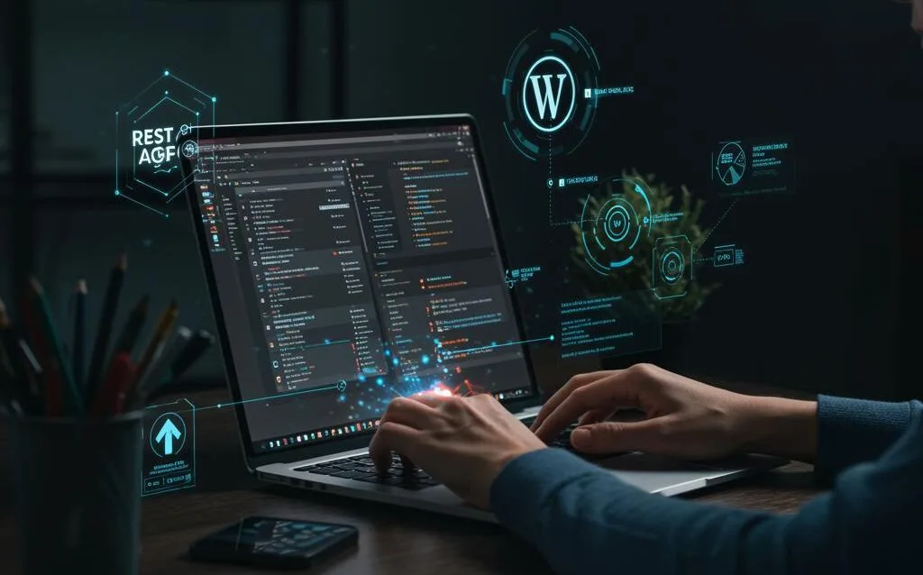 Create a featured image for a post about: WordPress REST API: Building Modern Web Applications with Headless WordPress