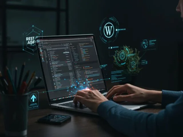 Create a featured image for a post about: WordPress REST API: Building Modern Web Applications with Headless WordPress