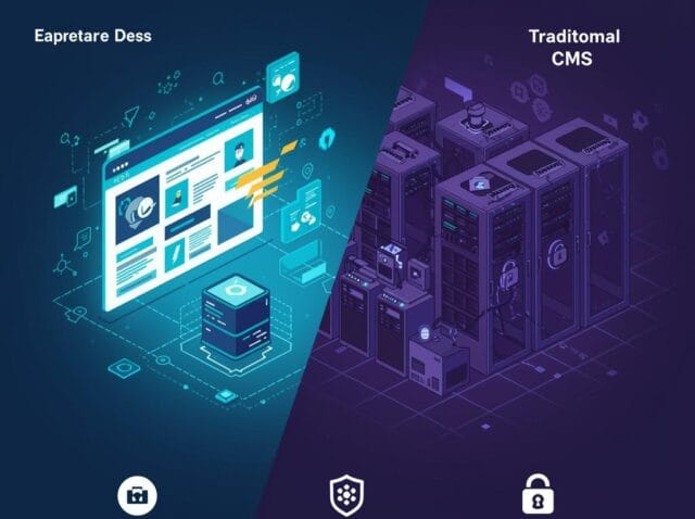 Create a featured image for a post about: JAMstack vs. Traditional CMS: Performance and Security Comparison