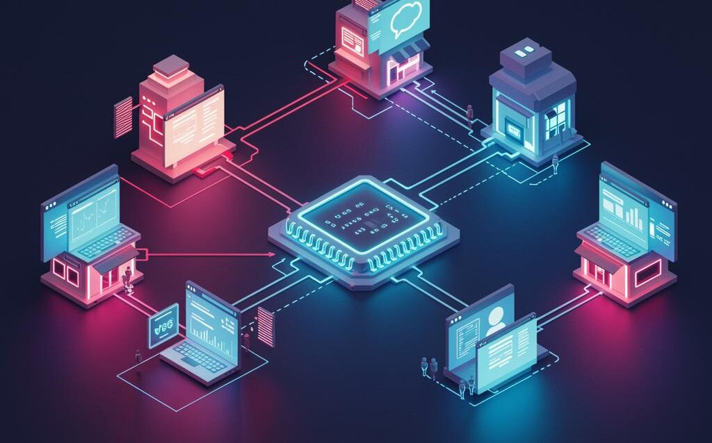 Create a featured image for a post about: Micro-Frontends Architecture: Splitting Web Applications for Team Scalability