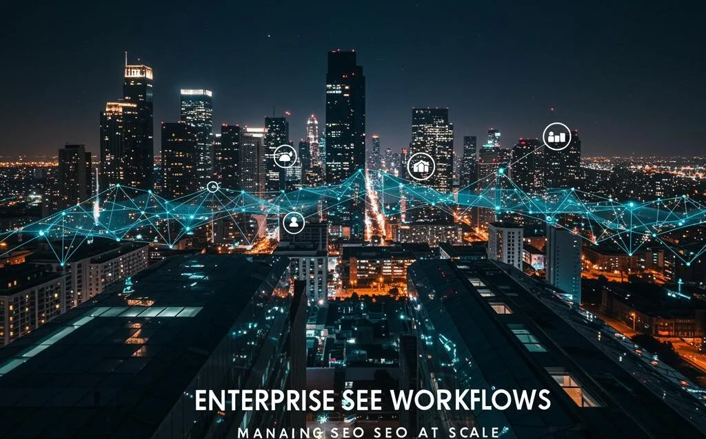 Create a featured image for a post about: Enterprise SEO Workflows: Managing SEO at Scale