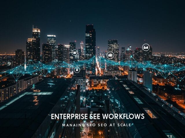 Create a featured image for a post about: Enterprise SEO Workflows: Managing SEO at Scale