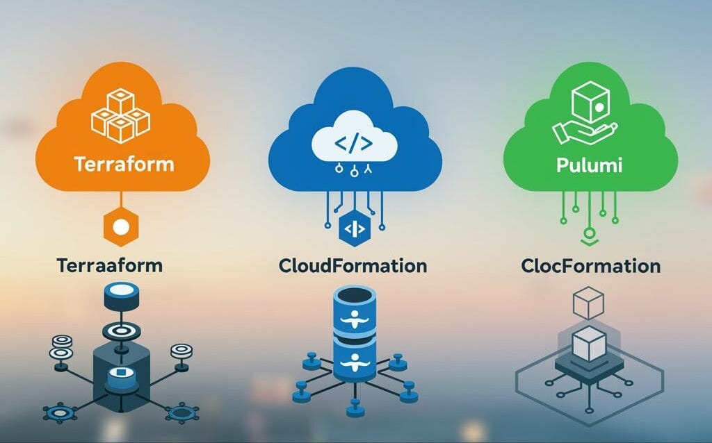 Create-a-featured-image-for-a-post-about-Infrastructure-as-Code-Terraform-vs.-CloudFormation-vs.-Pulumi Create a featured image for a post about: Infrastructure as Code: Terraform vs. CloudFormation vs. Pulumi