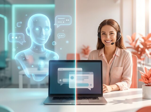 AI chatbot and human support agent side by side