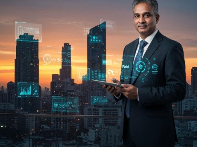 Create a featured image for a post about: Web3 for Traditional Businesses: Use Cases Beyond Cryptocurrency