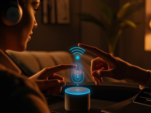 Create a featured image for a post about: Voice Interface Design: Building for Voice Assistants and Audio UX