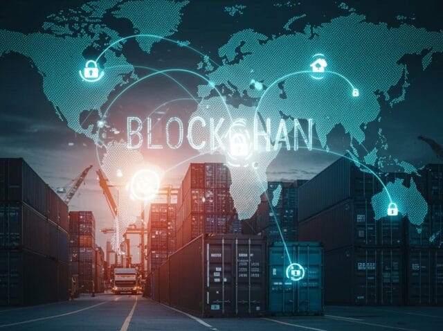 Create a featured image for a post about: Blockchain Beyond Cryptocurrency: Supply Chain and Verification Applications
