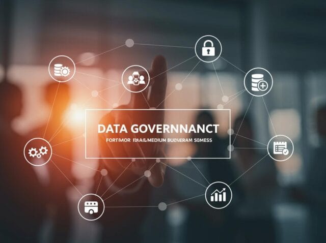Create a featured image for a post about: Data Governance Framework for Small to Medium Businesses