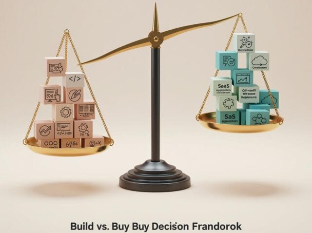 Create a featured image for a post about: Build vs. Buy Decision Framework for Business Applications