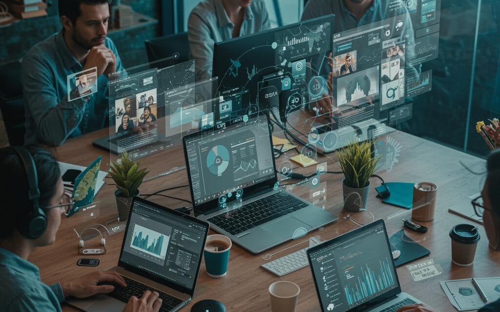 Create a featured image for a post about: Hybrid Work Technology Stack: Tools for the Modern Workplace