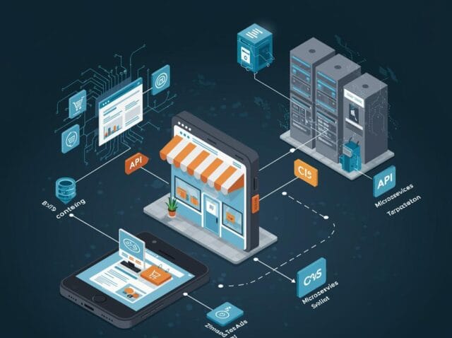 Create a featured image for a post about: Headless E-commerce Architecture: Benefits and Implementation Challenges