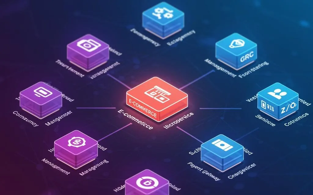 Create a featured image for a post about: E-commerce Microservices: Breaking Down the Monolith