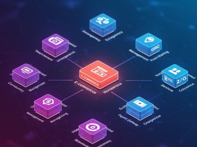 Create a featured image for a post about: E-commerce Microservices: Breaking Down the Monolith