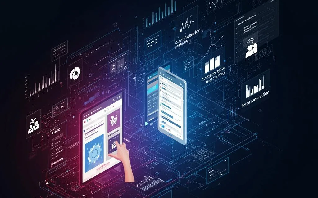 Create a featured image for a post about: AI-Powered Product Recommendations: Implementation Approaches