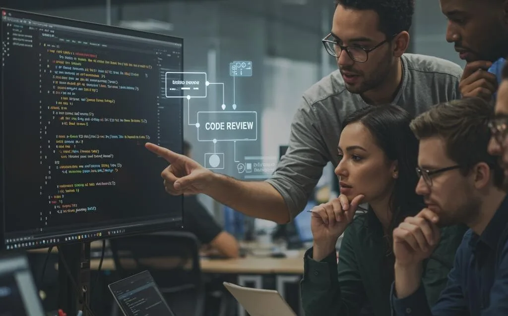 Create a featured image for a post about: Code Review Processes That Improve Quality Without Slowing Development