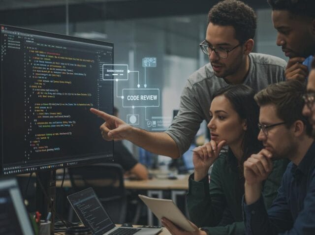 Create a featured image for a post about: Code Review Processes That Improve Quality Without Slowing Development