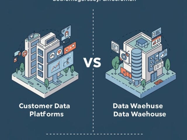Create a featured image for a post about: Customer Data Platforms vs. Data Warehouses: Strategic Differences