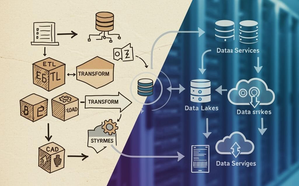 Create a featured image for a post about: ETL vs. ELT: Modern Data Pipeline Architectures