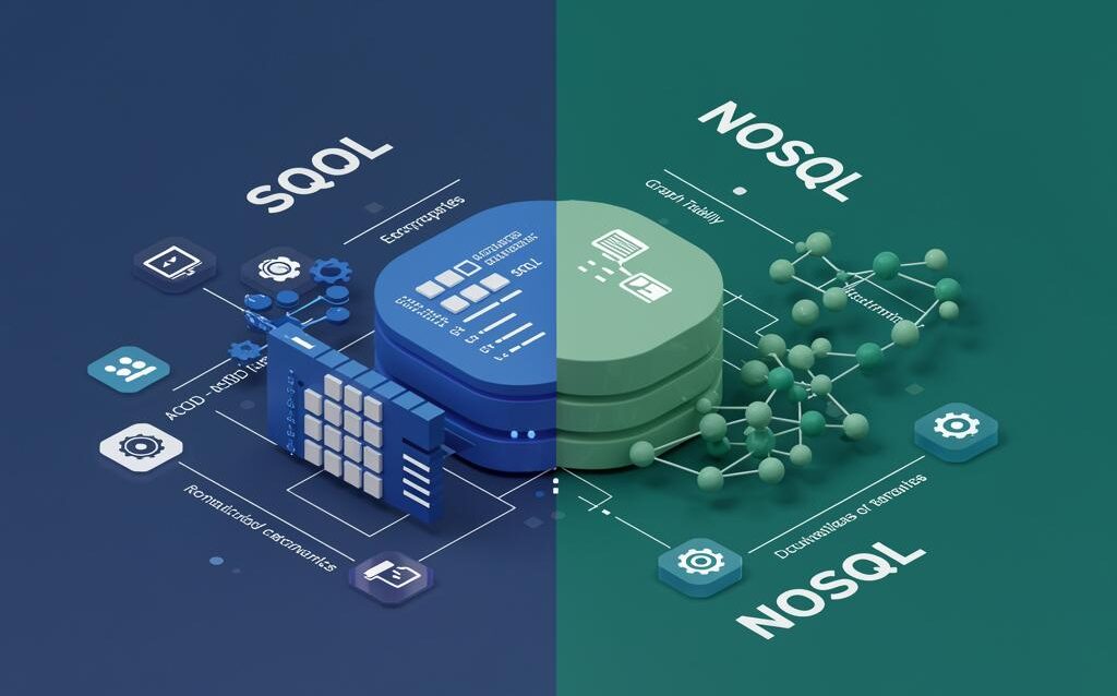 Create a featured image for a post about: SQL vs. NoSQL: Database Selection for Different Use Cases