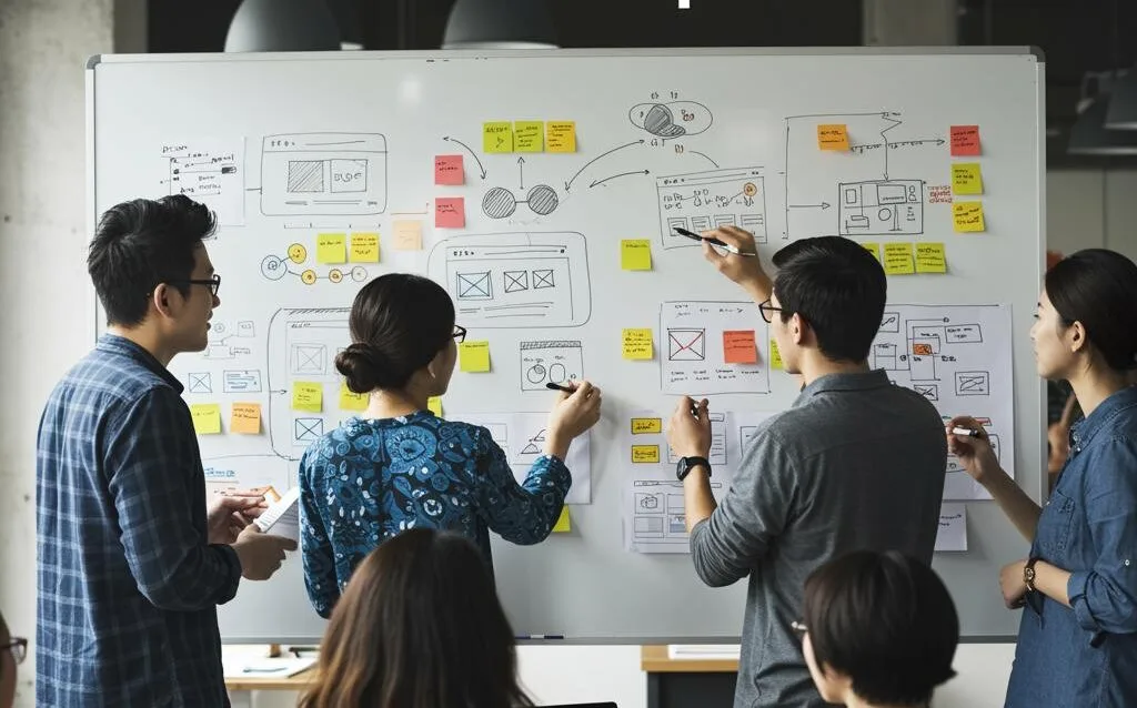 Create a featured image for a post about: Design Thinking in Web Development: A Client-Centered Approach