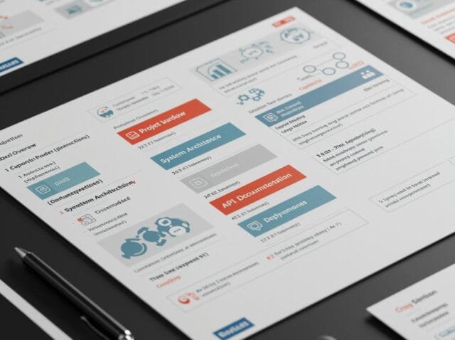 Create a featured image for a post about: What to Include in a Developer Handoff Document