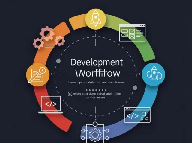 Create a featured image for a post about: Our Development Workflow: From Concept to Launch